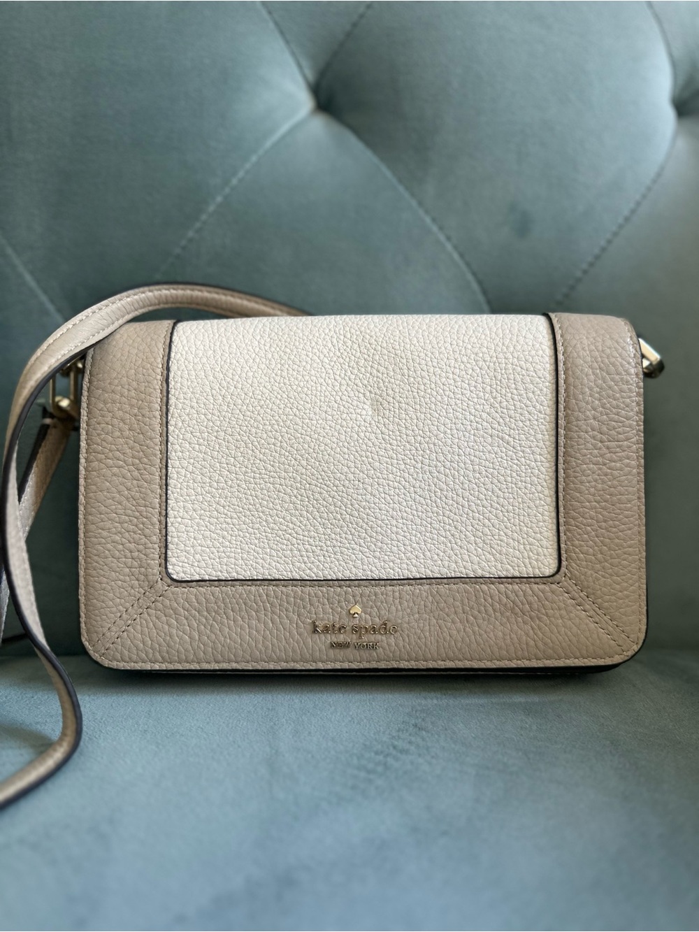 kate spade Two-Tone Pebbled Leather Crossbody - Cream & Tan